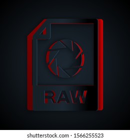Paper cut RAW file document. Download raw button icon isolated on black background. RAW file symbol. Paper art style. Vector Illustration