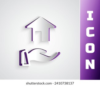 Paper cut Realtor icon isolated on grey background. Buying house. Paper art style. Vector