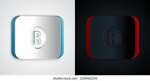 Paper cut Record button icon isolated on grey and black background. Rec button. Paper art style. Vector