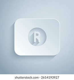 Paper cut Record button icon isolated on grey background. Rec button. Paper art style. Vector