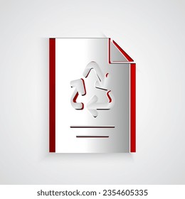 Paper cut Paper with recycle icon isolated on grey background. Paper art style. Vector Illustration
