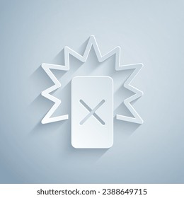 Paper cut Red card football icon isolated on grey background. Referee card. Paper art style. Vector