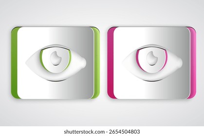 Icono de efecto de ojos rojos aislado sobre fondo gris. Signo de enrojecimiento del ojo. Enfermedad inflamatoria ocular. Estilo de arte de papel. Vector