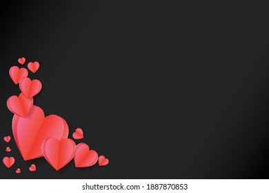 Paper cut red heart shape on black background , illustration for valentine day, or love day, vector greeting card.