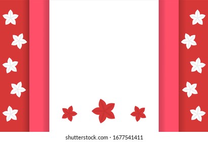 Fondo de rayas rojas cortadas en papel con flores