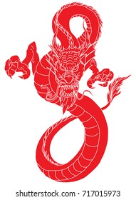 paper cut Red tribal dragon tattoo.Japanese old dragon for tattoo. Traditional Asian tattoo the old dragon vector.