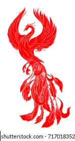 paper cut Red tribal Phoenix fire bird tattoo.Japanese peacock for tattoo. Traditional Asian tattoo the old dragon vector.