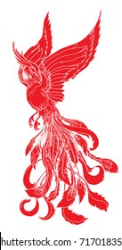 paper cut Red tribal Phoenix fire bird tattoo.Japanese peacock for tattoo. Traditional Asian tattoo the old dragon vector.