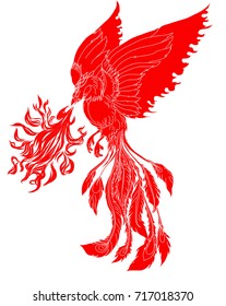 paper cut Red tribal Phoenix fire bird tattoo.Japanese peacock for tattoo. Traditional Asian tattoo Red Phoenix fire bird vector.
