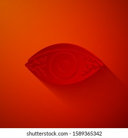 Paper cut Reddish eye due to viral, bacterial or allergic conjunctivitis icon isolated on red background. Paper art style. Vector Illustration