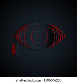 Paper cut Reddish eye due to viral, bacterial or allergic conjunctivitis icon isolated on black background. Paper art style. Vector Illustration
