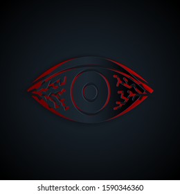 Paper cut Reddish eye due to viral, bacterial or allergic conjunctivitis icon isolated on black background. Paper art style. Vector Illustration