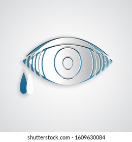 Paper cut Reddish eye due to viral, bacterial or allergic conjunctivitis icon isolated on grey background. Paper art style. Vector Illustration