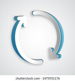 Paper cut Refresh icon isolated on grey background. Reload symbol. Rotation arrows in a circle sign. Paper art style. Vector Illustration Paper cut Refresh icon isolated on grey background. Reload symbol. Rotation arrows in a circle sign. Paper art style. Vector Illustration