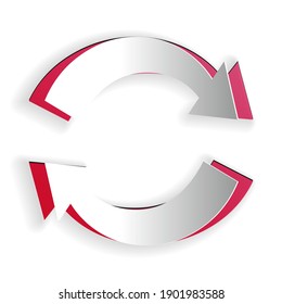 Recorte de papel Icono de Refrescar aislado en fondo blanco. Volver a cargar el símbolo. Las flechas de rotación en un símbolo de círculo. Estilo de arte de papel. Vector.