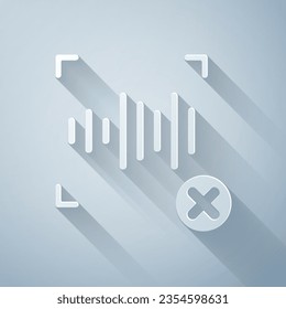 Paper cut Rejection voice recognition icon isolated on grey background. Voice biometric access authentication for personal identity recognition. Paper art style. Vector