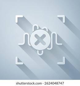 Paper cut Rejection voice recognition icon isolated on grey background. Voice biometric access authentication for personal identity recognition. Paper art style. Vector