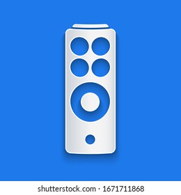 Paper cut Remote control icon isolated on blue background. Paper art style. Vector Illustration