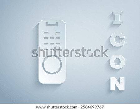 Paper cut Remote control icon isolated on grey background. Paper art style. Vector