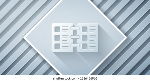 Paper cut Restaurant cafe menu icon isolated on grey background. Paper art style. Vector