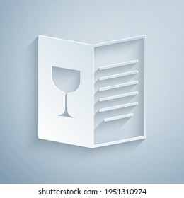 Paper cut Restaurant cafe menu icon isolated on grey background. Paper art style. Vector