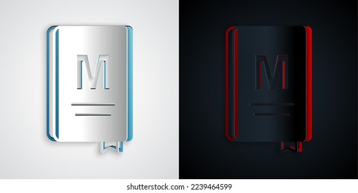 Paper cut Restaurant cafe menu icon isolated on grey and black background. Paper art style. Vector