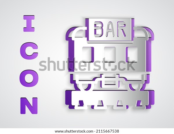 Paper cut Restaurant train icon isolated on\
grey background. Paper art style.\
Vector