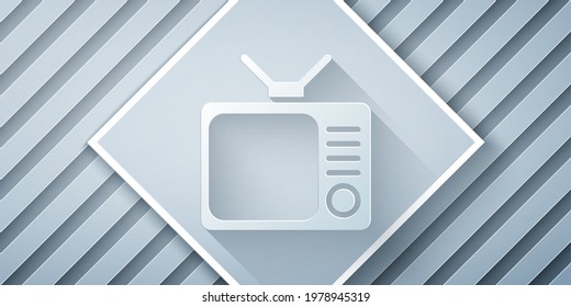 Paper cut Retro tv icon isolated on grey background. Television sign. Paper art style. Vector Illustration