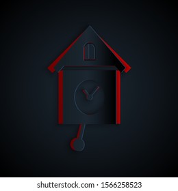 Paper cut Retro wall watch icon isolated on black background. Cuckoo clock sign. Antique pendulum clock. Paper art style. Vector Illustration - Powered by Shutterstock - Get 15% off with code: PIKWIZARD15