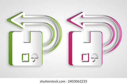 Paper cut Return cardboard box icon isolated on grey background. Box, package, parcel sign. Delivery and packaging. Paper art style. Vector