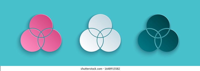 Paper cut RGB and CMYK color mixing icon isolated on blue background. Paper art style. Vector Illustration