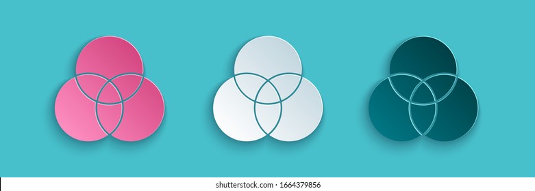 Paper cut RGB and CMYK color mixing icon isolated on blue background. Paper art style. Vector Illustration