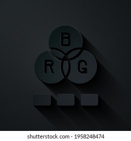 Paper cut RGB color mixing icon isolated on black background. Paper art style. Vector