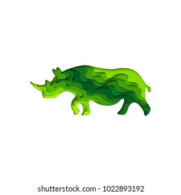 Paper cut rhinoceros, safari animals shape 3D origami. Trendy concept fashion design. Vector illsutration