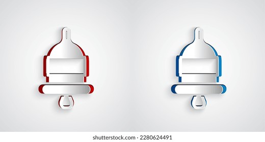 Paper cut Ringing alarm bell icon isolated on grey background. Fire alarm system. Service bell, handbell sign, notification symbol. Paper art style. Vector
