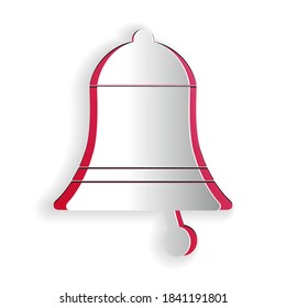 Paper cut Ringing bell icon isolated on white background. Alarm symbol, service bell, handbell sign, notification symbol. Paper art style. Vector.