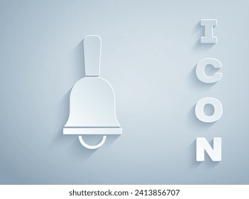Paper cut Ringing bell icon isolated on grey background. Alarm symbol, service bell, handbell sign, notification symbol. Paper art style. Vector