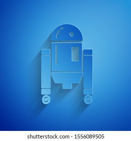 Paper cut Robot icon isolated on blue background. Paper art style. Vector Illustration