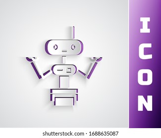 Icono de Robot cortado en papel aislado en fondo gris. Estilo de arte de papel. Ilustración vectorial