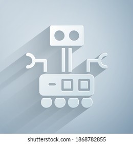 Paper cut Robot icon isolated on grey background. Artificial intelligence, machine learning, cloud computing. Paper art style. Vector