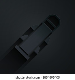 Paper cut Rocket icon isolated on black background. Paper art style. Vector