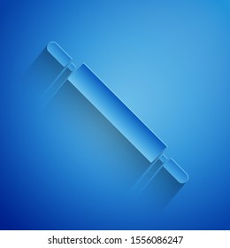 Paper cut Rolling pin icon isolated on blue background. Paper art style. Vector Illustration