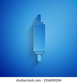 Paper cut Rolling pin icon isolated on blue background. Paper art style. Vector Illustration