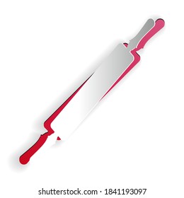Paper cut Rolling pin icon isolated on white background. Paper art style. Vector.