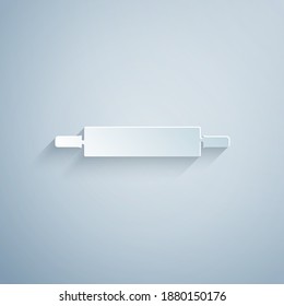 Paper cut Rolling pin icon isolated on grey background. Paper art style. Vector.