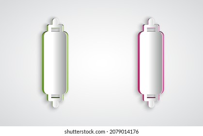 Paper cut Rolling pin icon isolated on grey background. Paper art style. Vector