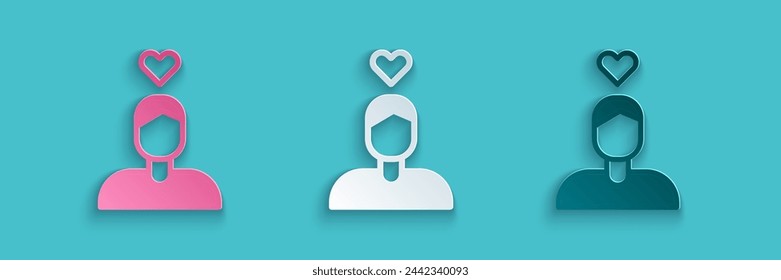 Paper cut Romantic man icon isolated on blue background. Happy Valentines Day. Paper art style. Vector