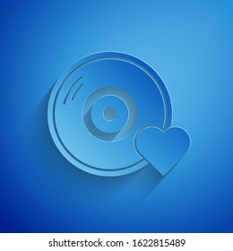 Paper cut Romantic music icon isolated on blue background. Valentines day. Paper art style. Vector Illustration