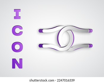 Paper cut Rope tied in a knot icon isolated on grey background. Paper art style. Vector