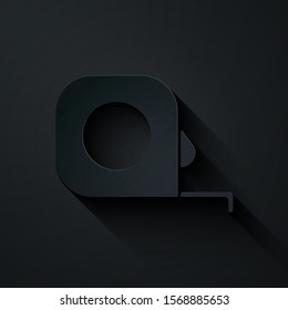 Paper cut Roulette construction icon isolated on black background. Tape measure symbol. Paper art style. Vector Illustration